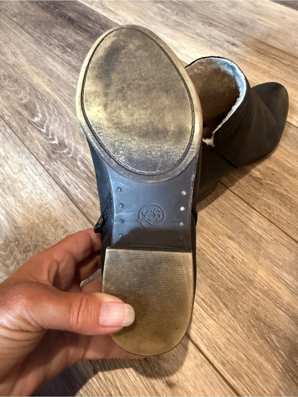 Lucky Brand Black Leather Ankle Booties with Shearling Trim